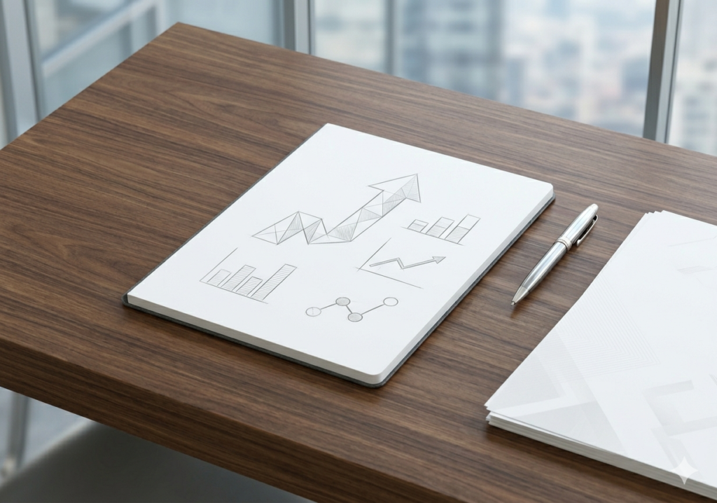 Strategic business growth planning charts and graphs on a desk for corporate tax advisory.